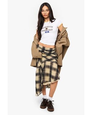 Boohoo Check Print Ruched Midi Skirt - Metallic