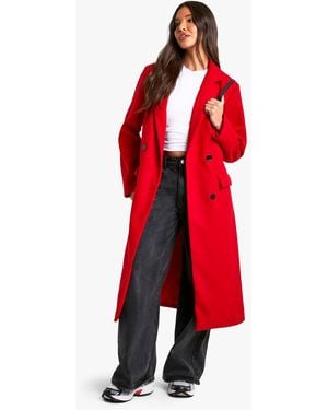 Boohoo Shoulder Pad Wool Look Coat - Red
