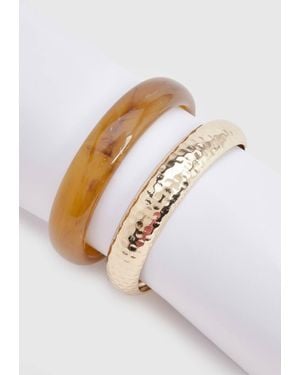 Boohoo Resin & Hammered Bangle 2 Pack - White