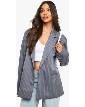 Boohoo Tailored Pinstripe Oversized Blazer - Gray
