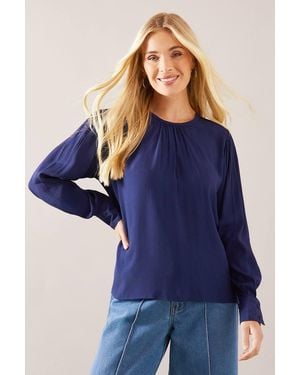 Wallis Petite Gathered Neck Blouse - Blue
