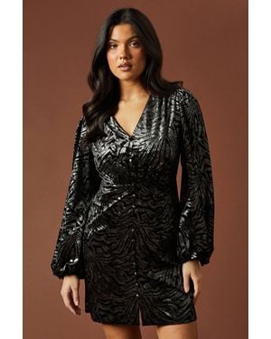 Oasis Occasion Velvet Balloon Sleeve Mini Dress - Black