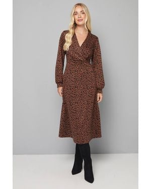 Wallis Petite Leopard Ponte Wrap Midi Dress - Brown