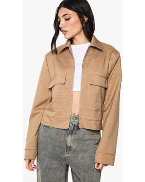 Boohoo Zip Front Tailored Bomber Jacket - Natural