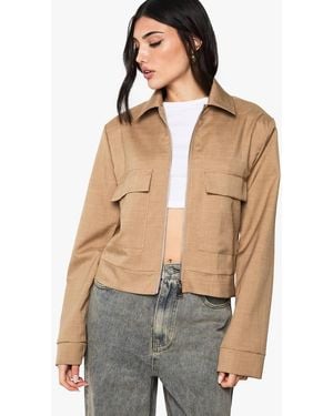 Boohoo Zip Front Tailored Bomber Jacket - Natural