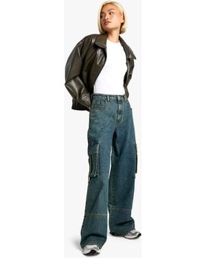 Boohoo Wide Leg Pocket Detail Jean - Green