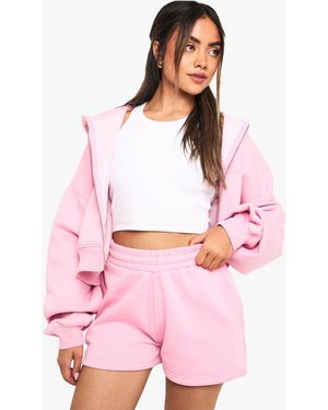 Boohoo High Waist Sweatshort With Internal Drawcord - Pink