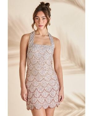 Coast Ombre Embellished Halterneck Mini Dress - Natural