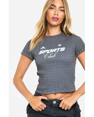 Boohoo Shirred T-Shirt With Print - Gray