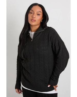 Boohoo Plus Soft Cable Funnel Neck Sweater - Black