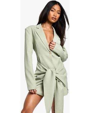 Boohoo Tailored Structured Wrap Detail Blazer Dress - Green