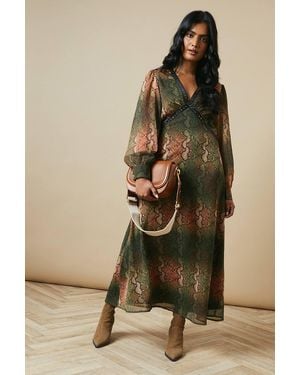 Oasis Chiffon Hand Embellished Trim Detail Midi Dress - Natural