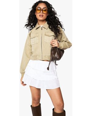 Boohoo Washed Collared Cropped Jacket - Blanco