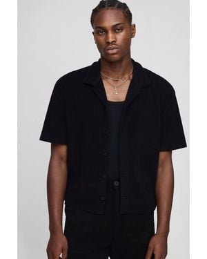BoohooMAN Oversized Boxy Revere Towelling Shirt - Negro