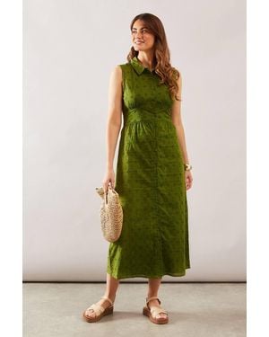 Wallis Sleeveless Broderie Shirt Dress - Green
