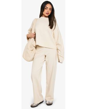 Boohoo Straight Leg Seam Detail Interlock Jogger - Natural