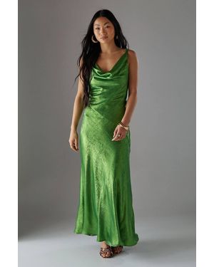 Warehouse Petite Metallic Lame Cowl Neck Maxi Dress - Green