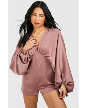 Boohoo Petite Matte Satin Extreme Sleeve Playsuit - Multicolor