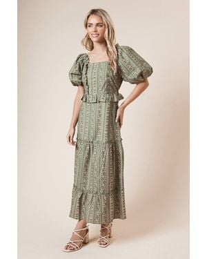 Dorothy Perkins Petite Linear Poplin Ruffle Square Neck Midi Dress - Natural