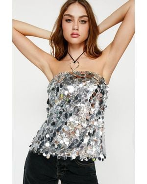 Nasty Gal Premium Disc Sequin Bustier Top - Black