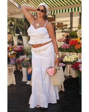 Boohoo Plus Cotton Tiered Maxi Skirt - White