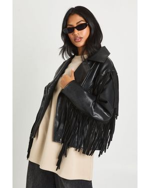 Boohoo Fringe Detail Faux Leather Biker Jacket - Red