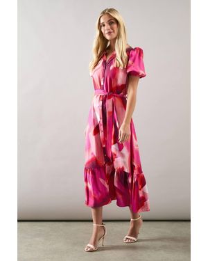 Wallis Petite Abstract Collarless Belted Shirt Dress - Pink