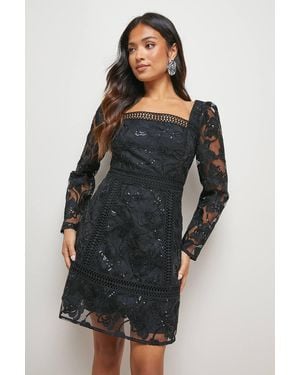 Oasis Petite Lace Trim Detail Mini Dress - Black