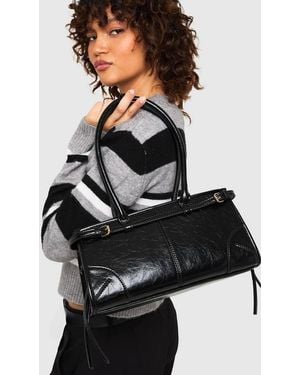 Boohoo Buckle Trim Baguette Shoulder Bag - Gray