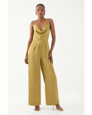 MissPap Satin Cowl Halter Neck Jumpsuit - Green