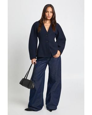 Boohoo Wool Look Synched Waist Coat - Blue