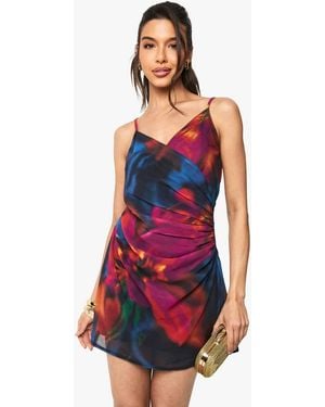 Boohoo Floral Chiffon Ruched Side Mini Dress - Red