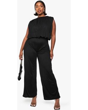 Boohoo Plus Mesh Blouson Wide Leg Jumpsuit - Black