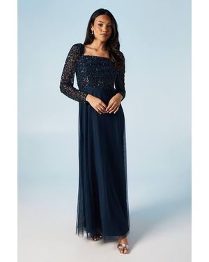 Coast Sequin Long Sleeve Corset Tulle Bridesmaid Dress - Blue
