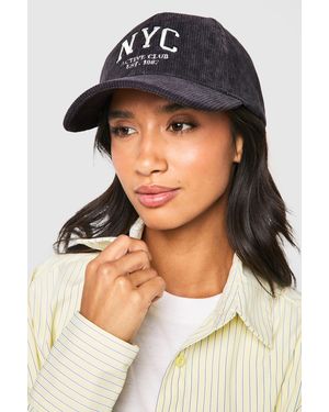 Boohoo Corduroy Slogan Cap - Negro