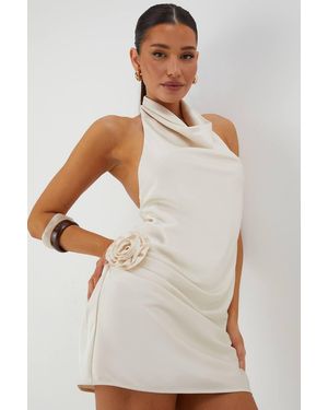 MissPap Satin Cowl Corsage Drape Mini Dress - White
