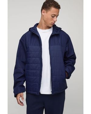BoohooMAN Tall Regular Fit Lightweight Quilted Hooded Jacket - Blue
