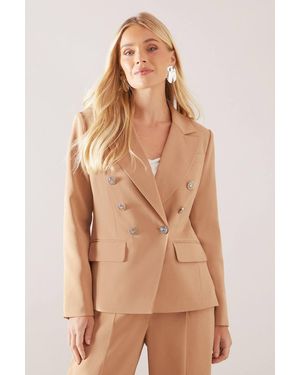 Wallis Petite Double Breasted Button Detail Blazer - Natural