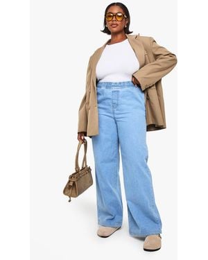 Boohoo Plus Elasticated Waist Wide Leg Jean - Blue