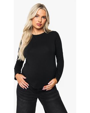 Boohoo Maternity Split Hem Long Sleeve T-Shirt - Black