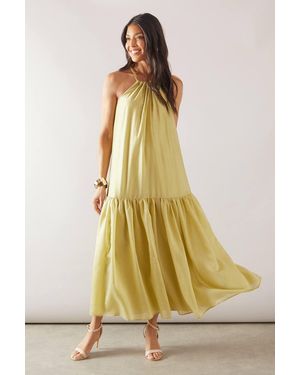 Wallis Halterneck Drop Hem Midi Dress - Yellow