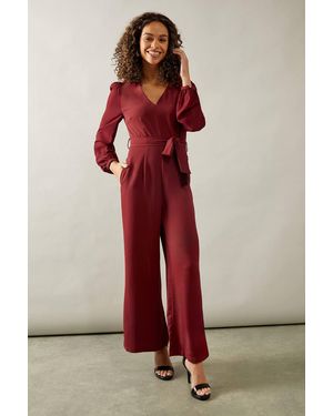 Wallis Occasion Chiffon Sleeve Wide Leg Jumpsuit - Red