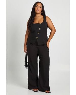 Boohoo Plus Asymmetric Trim Detail Waistcoat And Wide Leg Tailored Trouser Co Ord - Black