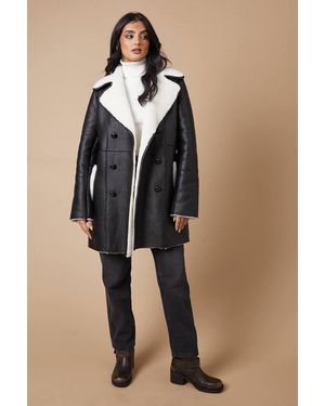 Oasis Double Breasted Shearling Coat - Black
