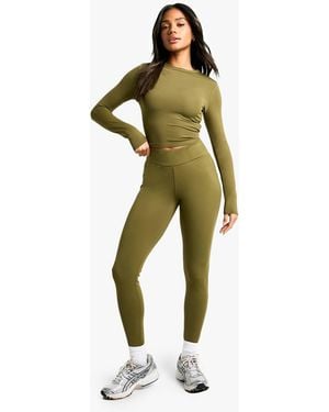 Boohoo Sculpting Matte Slinky Waistband Legging - Green