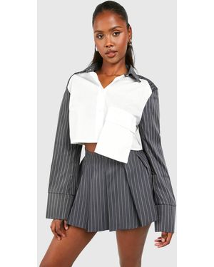 Boohoo Contrast Sleeve Boxy Cropped Shirt - Gray