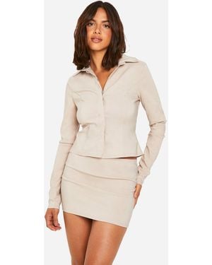 Boohoo Super Stretch Fitted Shirt & Micro Mini Skirt - White