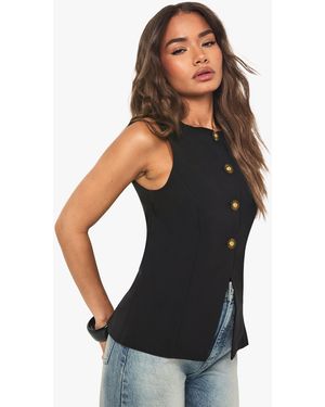 Boohoo Chaleco Ajustado Con Ribete Dorado - Negro