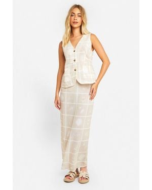 Boohoo Linen Look Tile Print Waistcoat & Column Maxi Skirt - White