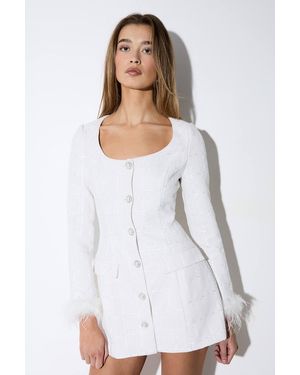 MissPap Boucle Feather Trim A-Line Mini Dress - Gray